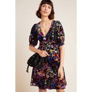 Anthropologie Francie Multicolor Floral Velvet Mini Dress